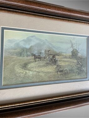 Vintage 1976 Ben Hampton “Sorghum Mill” Framed Farm Landscape Print